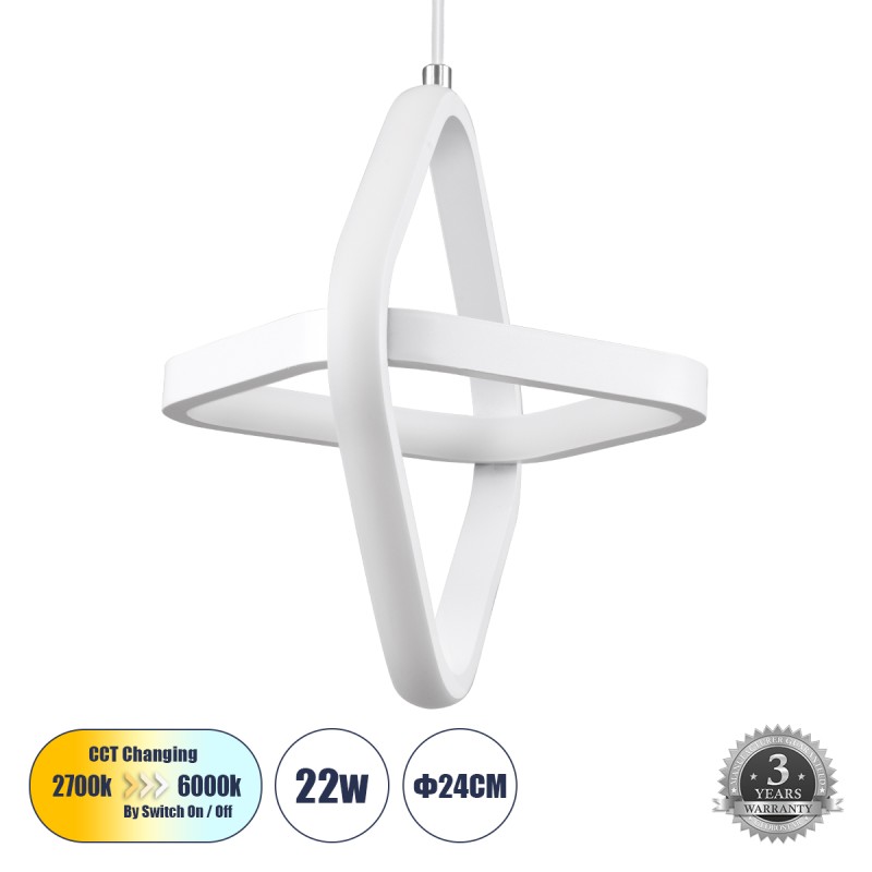 GLOBOSTAR® ROSE 61065 Μοντέρνο Κρεμαστό Φωτιστικό Οροφής LED 22W 2640lm 300° AC 220-240V IP20 Ρυθμιζόμενο Λευκό CCT με On/Off 2700K/4500K/6000K - Lumileds SMD Chip - Λευκό Ματ - Μ24 x Π22 x Υ24cm - 3 Χρόνια Εγγύηση
