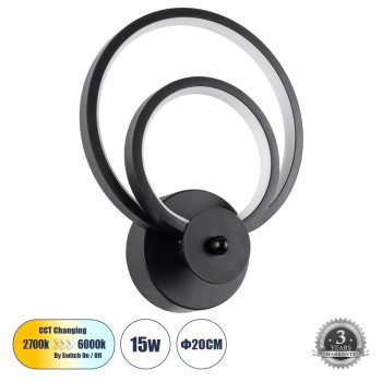 GLOBOSTAR® FREDDIE 61076 Μοντέρνο Φωτιστικό Τοίχου - Απλίκα LED 15W 1800lm 300° AC 220-240V IP20 Ρυθμιζόμενο Λευκό CCT με On/Off 2700K/4500K/6000K - Lumileds SMD Chip - Μαύρο Ματ - Μ20 x Π7.5 x Υ25cm - 3 Χρόνια Εγγύηση GLOBOSTAR® FREDDIE 61076 Μοντέρνο Φωτιστικό Τοίχου - Απλίκα LED 15W 1800lm 300° AC 220-240V IP20 Ρυθμιζόμενο Λευκό CCT με On/Off 2700K/4500K/6000K - Lumileds SMD Chip - Μαύρο Ματ - Μ20 x Π7.5 x Υ25cm - 3 Χρόνια Εγγύηση