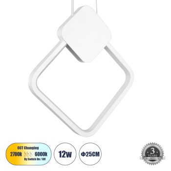 GLOBOSTAR® MARY 61083 Μοντέρνο Κρεμαστό Φωτιστικό Οροφής LED 12W 1440lm 300° AC 220-240V IP20 Ρυθμιζόμενο Λευκό CCT με On/Off 2700K/4500K/6000K - Lumileds SMD Chip - Λευκό - Μ20 x Π2.3 x Υ28.5cm - 3 Χρόνια Εγγύηση GLOBOSTAR® MARY 61083 Μοντέρνο Κρεμαστό Φωτιστικό Οροφής LED 12W 1440lm 300° AC 220-240V IP20 Ρυθμιζόμενο Λευκό CCT με On/Off 2700K/4500K/6000K - Lumileds SMD Chip - Λευκό - Μ20 x Π2.3 x Υ28.5cm - 3 Χρόνια Εγγύηση