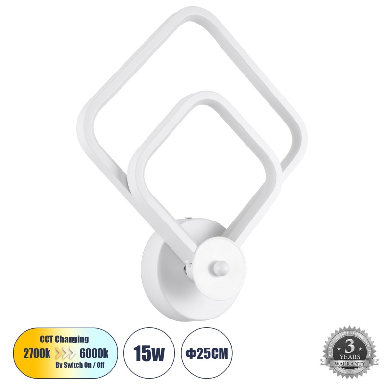GLOBOSTAR® ANNA 61086 Μοντέρνο Φωτιστικό Τοίχου - Απλίκα LED 15W 1800lm 300° AC 220-240V IP20 Ρυθμιζόμενο Λευκό CCT με On/Off 2700K/4500K/6000K - Lumileds SMD Chip - Λευκό Ματ - Μ25 x Π8 x Υ30cm - 3 Χρόνια Εγγύηση GLOBOSTAR® ANNA 61086 Μοντέρνο Φωτιστικό Τοίχου - Απλίκα LED 15W 1800lm 300° AC 220-240V IP20 Ρυθμιζόμενο Λευκό CCT με On/Off 2700K/4500K/6000K - Lumileds SMD Chip - Λευκό Ματ - Μ25 x Π8 x Υ30cm - 3 Χρόνια Εγγύηση