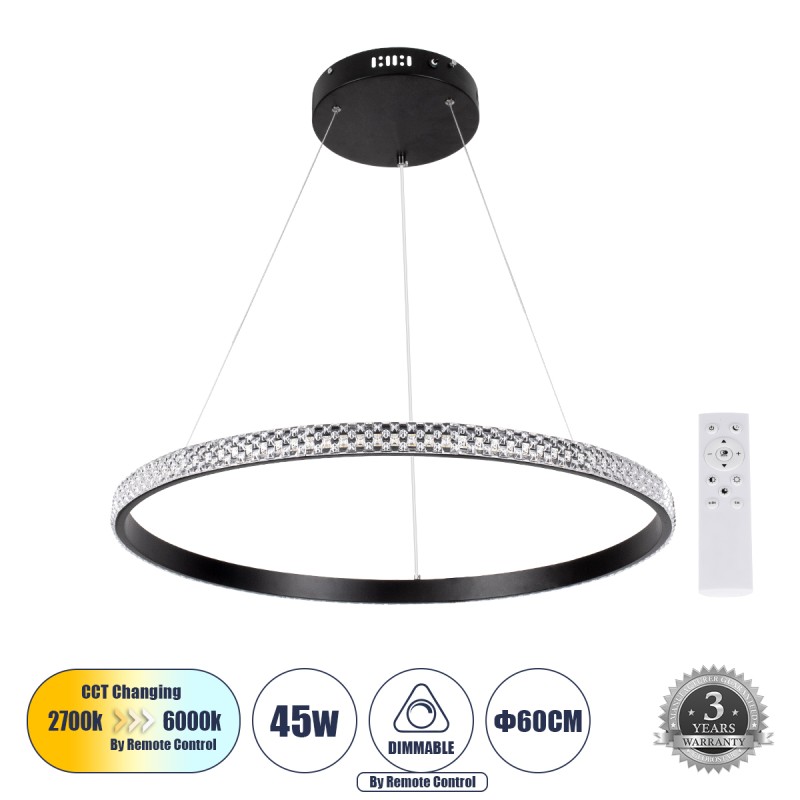 GLOBOSTAR® DIAMOND 61130 Μοντέρνο Κρεμαστό Φωτιστικό Οροφής LED 45W 5230lm 360° AC 220-240V IP20 Ρυθμιζόμενο Λευκό CCT με Χειριστήριο από 2700K έως 6000K Dimmable - Lumileds SMD Chip - Μαυρό Ματ - Μ60 x Π60 x Υ3cm - 3 Χρόνια Εγγύηση GLOBOSTAR® DIAMOND 61130 Μοντέρνο Κρεμαστό Φωτιστικό Οροφής LED 45W 5230lm 360° AC 220-240V IP20 Ρυθμιζόμενο Λευκό CCT με Χειριστήριο από 2700K έως 6000K Dimmable - Lumileds SMD Chip - Μαυρό Ματ - Μ60 x Π60 x Υ3cm - 3 Χρόνια Εγγύηση