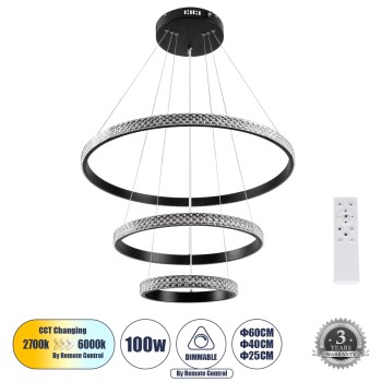 GLOBOSTAR® DIAMOND TRIO 61136 Μοντέρνο Κρεμαστό Φωτιστικό Οροφής LED 100W 12123lm 360° AC 220-240V IP20 Ρυθμιζόμενο Λευκό CCT με Χειριστήριο από 2700K έως 6000K Dimmable - Lumileds SMD Chip - Μαυρό Ματ - Μ60 x Π60 x Υ60cm - 3 Χρόνια Εγγύηση GLOBOSTAR® DIAMOND TRIO 61136 Μοντέρνο Κρεμαστό Φωτιστικό Οροφής LED 100W 12123lm 360° AC 220-240V IP20 Ρυθμιζόμενο Λευκό CCT με Χειριστήριο από 2700K έως 6000K Dimmable - Lumileds SMD Chip - Μαυρό Ματ - Μ60 x Π60 x Υ60cm - 3 Χρόνια Εγγύηση
