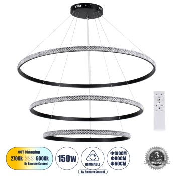 GLOBOSTAR® DIAMOND TRIO 61140 Μοντέρνο Κρεμαστό Φωτιστικό Οροφής LED 150W 18379lm 360° AC 220-240V IP20 Ρυθμιζόμενο Λευκό CCT με Χειριστήριο από 2700K έως 6000K Dimmable - Lumileds SMD Chip - Μαύρο Ματ - Μ100 x Π100 x Υ100cm - 3 Χρόνια Εγγύηση GLOBOSTAR® DIAMOND TRIO 61140 Μοντέρνο Κρεμαστό Φωτιστικό Οροφής LED 150W 18379lm 360° AC 220-240V IP20 Ρυθμιζόμενο Λευκό CCT με Χειριστήριο από 2700K έως 6000K Dimmable - Lumileds SMD Chip - Μαύρο Ματ - Μ100 x Π100 x Υ100cm - 3 Χρόνια Εγγύηση