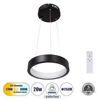 GLOBOSTAR® NEMESIS 61152 Μοντέρνο Κρεμαστό Φωτιστικό Οροφής LED 20W 2356lm 360° AC 220-240V IP20 Ρυθμιζόμενο Λευκό CCT με Χειριστήριο από 2700K έως 6000K Dimmable - Lumileds SMD Chip - Μαυρό Ματ - Μ25 x Π25 x Υ4cm - 3 Χρόνια Εγγύηση GLOBOSTAR® NEMESIS 61152 Μοντέρνο Κρεμαστό Φωτιστικό Οροφής LED 20W 2356lm 360° AC 220-240V IP20 Ρυθμιζόμενο Λευκό CCT με Χειριστήριο από 2700K έως 6000K Dimmable - Lumileds SMD Chip - Μαυρό Ματ - Μ25 x Π25 x Υ4cm - 3 Χρόνια Εγγύηση