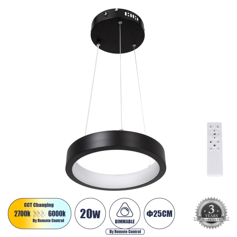 GLOBOSTAR® NEMESIS 61152 Μοντέρνο Κρεμαστό Φωτιστικό Οροφής LED 20W 2356lm 360° AC 220-240V IP20 Ρυθμιζόμενο Λευκό CCT με Χειριστήριο από 2700K έως 6000K Dimmable - Lumileds SMD Chip - Μαυρό Ματ - Μ25 x Π25 x Υ4cm - 3 Χρόνια Εγγύηση GLOBOSTAR® NEMESIS 61152 Μοντέρνο Κρεμαστό Φωτιστικό Οροφής LED 20W 2356lm 360° AC 220-240V IP20 Ρυθμιζόμενο Λευκό CCT με Χειριστήριο από 2700K έως 6000K Dimmable - Lumileds SMD Chip - Μαυρό Ματ - Μ25 x Π25 x Υ4cm - 3 Χρόνια Εγγύηση
