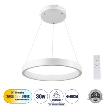 GLOBOSTAR® NEMESIS 61156 Μοντέρνο Κρεμαστό Φωτιστικό Οροφής LED 30W 3513lm 360° AC 220-240V IP20 Ρυθμιζόμενο Λευκό CCT με Χειριστήριο από 2700K έως 6000K Dimmable - Lumileds SMD Chip - Λευκό Ματ - Μ40 x Π40 x Υ4cm - 3 Χρόνια Εγγύηση GLOBOSTAR® NEMESIS 61156 Μοντέρνο Κρεμαστό Φωτιστικό Οροφής LED 30W 3513lm 360° AC 220-240V IP20 Ρυθμιζόμενο Λευκό CCT με Χειριστήριο από 2700K έως 6000K Dimmable - Lumileds SMD Chip - Λευκό Ματ - Μ40 x Π40 x Υ4cm - 3 Χρόνια Εγγύηση