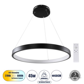 GLOBOSTAR® NEMESIS 61158 Μοντέρνο Κρεμαστό Φωτιστικό Οροφής LED 45W 5230lm 360° AC 220-240V IP20 Ρυθμιζόμενο Λευκό CCT με Χειριστήριο από 2700K έως 6000K Dimmable - Lumileds SMD Chip - Μαύρο Ματ - Μ60 x Π60 x Υ4cm - 3 Χρόνια Εγγύηση GLOBOSTAR® NEMESIS 61158 Μοντέρνο Κρεμαστό Φωτιστικό Οροφής LED 45W 5230lm 360° AC 220-240V IP20 Ρυθμιζόμενο Λευκό CCT με Χειριστήριο από 2700K έως 6000K Dimmable - Lumileds SMD Chip - Μαύρο Ματ - Μ60 x Π60 x Υ4cm - 3 Χρόνια Εγγύηση