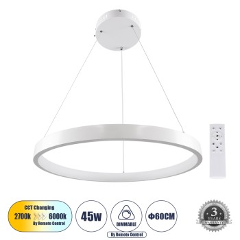 GLOBOSTAR® NEMESIS 61159 Μοντέρνο Κρεμαστό Φωτιστικό Οροφής LED 45W 5230lm 360° AC 220-240V IP20 Ρυθμιζόμενο Λευκό CCT με Χειριστήριο από 2700K έως 6000K Dimmable - Lumileds SMD Chip - Λευκό Ματ - Μ60 x Π60 x Υ4cm - 3 Χρόνια Εγγύηση GLOBOSTAR® NEMESIS 61159 Μοντέρνο Κρεμαστό Φωτιστικό Οροφής LED 45W 5230lm 360° AC 220-240V IP20 Ρυθμιζόμενο Λευκό CCT με Χειριστήριο από 2700K έως 6000K Dimmable - Lumileds SMD Chip - Λευκό Ματ - Μ60 x Π60 x Υ4cm - 3 Χρόνια Εγγύηση