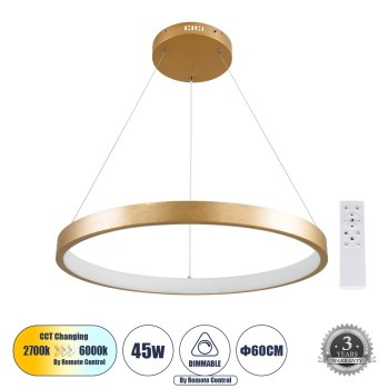 GLOBOSTAR® NEMESIS 61160 Μοντέρνο Κρεμαστό Φωτιστικό Οροφής LED 45W 5230lm 360° AC 220-240V IP20 Ρυθμιζόμενο Λευκό CCT με Χειριστήριο από 2700K έως 6000K Dimmable - Lumileds SMD Chip - Χρυσό Βούρτσας - Μ60 x Π60 x Υ4cm - 3 Χρόνια Εγγύηση GLOBOSTAR® NEMESIS 61160 Μοντέρνο Κρεμαστό Φωτιστικό Οροφής LED 45W 5230lm 360° AC 220-240V IP20 Ρυθμιζόμενο Λευκό CCT με Χειριστήριο από 2700K έως 6000K Dimmable - Lumileds SMD Chip - Χρυσό Βούρτσας - Μ60 x Π60 x Υ4cm - 3 Χρόνια Εγγύηση