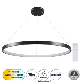 GLOBOSTAR® NEMESIS 61164 Μοντέρνο Κρεμαστό Φωτιστικό Οροφής LED 75W 8743lm 360° AC 220-240V IP20 Ρυθμιζόμενο Λευκό CCT με Χειριστήριο από 2700K έως 6000K Dimmable - Lumileds SMD Chip - Μαύρο Ματ - Μ100 x Π100 x Υ4cm - 3 Χρόνια Εγγύηση GLOBOSTAR® NEMESIS 61164 Μοντέρνο Κρεμαστό Φωτιστικό Οροφής LED 75W 8743lm 360° AC 220-240V IP20 Ρυθμιζόμενο Λευκό CCT με Χειριστήριο από 2700K έως 6000K Dimmable - Lumileds SMD Chip - Μαύρο Ματ - Μ100 x Π100 x Υ4cm - 3 Χρόνια Εγγύηση