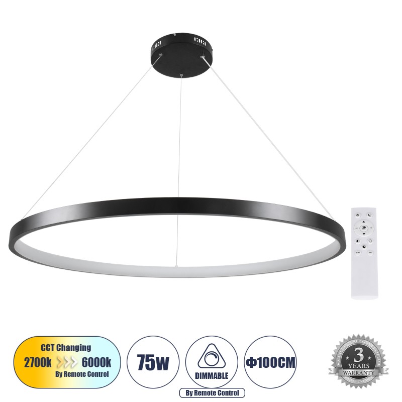 GLOBOSTAR® NEMESIS 61164 Μοντέρνο Κρεμαστό Φωτιστικό Οροφής LED 75W 8743lm 360° AC 220-240V IP20 Ρυθμιζόμενο Λευκό CCT με Χειριστήριο από 2700K έως 6000K Dimmable - Lumileds SMD Chip - Μαύρο Ματ - Μ100 x Π100 x Υ4cm - 3 Χρόνια Εγγύηση GLOBOSTAR® NEMESIS 61164 Μοντέρνο Κρεμαστό Φωτιστικό Οροφής LED 75W 8743lm 360° AC 220-240V IP20 Ρυθμιζόμενο Λευκό CCT με Χειριστήριο από 2700K έως 6000K Dimmable - Lumileds SMD Chip - Μαύρο Ματ - Μ100 x Π100 x Υ4cm - 3 Χρόνια Εγγύηση