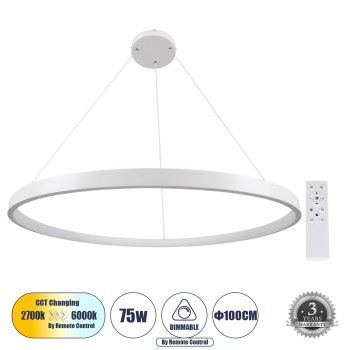 GLOBOSTAR® NEMESIS 61165 Μοντέρνο Κρεμαστό Φωτιστικό Οροφής LED 75W 8743lm 360° AC 220-240V IP20 Ρυθμιζόμενο Λευκό CCT με Χειριστήριο από 2700K έως 6000K Dimmable - Lumileds SMD Chip - Λευκό Ματ - Μ100 x Π100 x Υ4cm - 3 Χρόνια Εγγύηση GLOBOSTAR® NEMESIS 61165 Μοντέρνο Κρεμαστό Φωτιστικό Οροφής LED 75W 8743lm 360° AC 220-240V IP20 Ρυθμιζόμενο Λευκό CCT με Χειριστήριο από 2700K έως 6000K Dimmable - Lumileds SMD Chip - Λευκό Ματ - Μ100 x Π100 x Υ4cm - 3 Χρόνια Εγγύηση