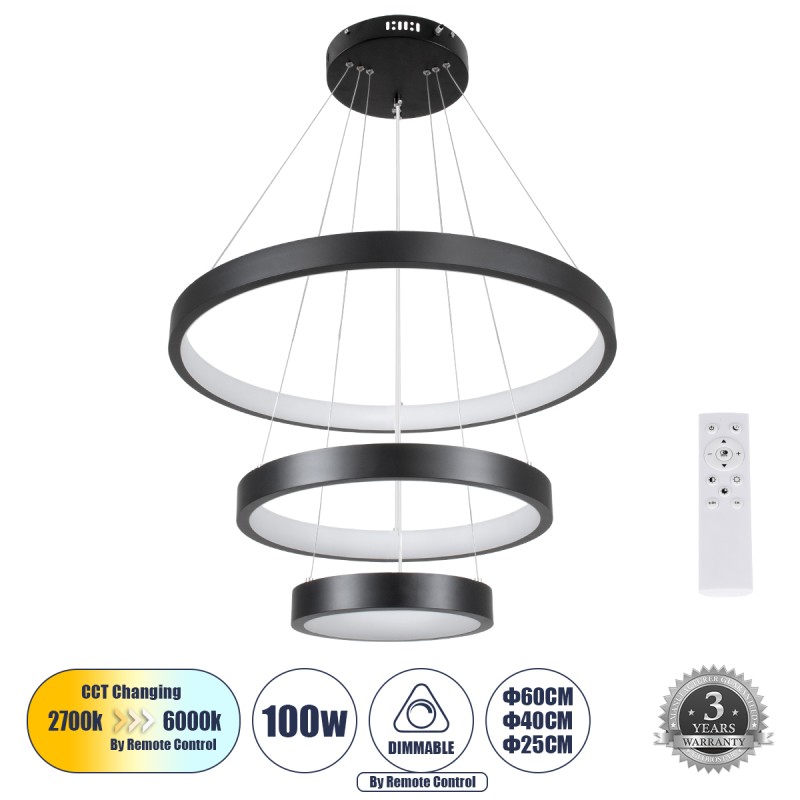 GLOBOSTAR® NEMESIS TRIO 61167 Μοντέρνο Κρεμαστό Φωτιστικό Οροφής LED 100W 12123lm 360° AC 220-240V IP20 Ρυθμιζόμενο Λευκό CCT με Χειριστήριο από 2700K έως 6000K Dimmable - Lumileds SMD Chip - Μαύρο Ματ - Μ60 x Π60 x Υ60cm - 3 Χρόνια Εγγύηση GLOBOSTAR® NEMESIS TRIO 61167 Μοντέρνο Κρεμαστό Φωτιστικό Οροφής LED 100W 12123lm 360° AC 220-240V IP20 Ρυθμιζόμενο Λευκό CCT με Χειριστήριο από 2700K έως 6000K Dimmable - Lumileds SMD Chip - Μαύρο Ματ - Μ60 x Π60 x Υ60cm - 3 Χρόνια Εγγύηση