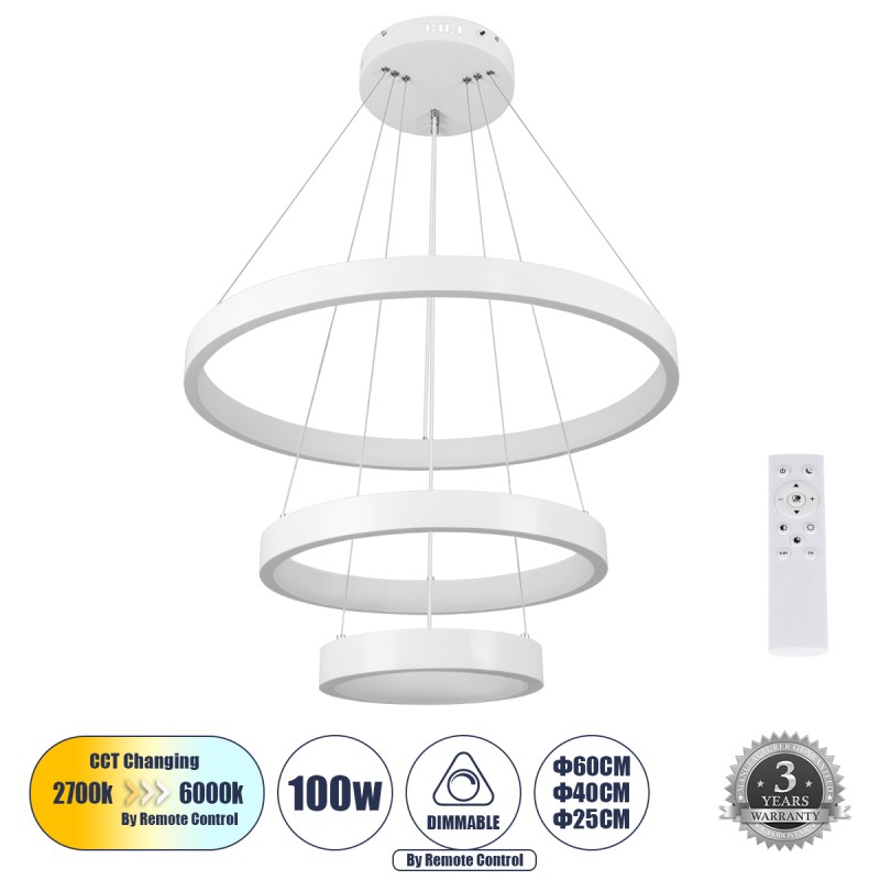 GLOBOSTAR® NEMESIS TRIO 61168 Μοντέρνο Κρεμαστό Φωτιστικό Οροφής LED 100W 12123lm 360° AC 220-240V IP20 Ρυθμιζόμενο Λευκό CCT με Χειριστήριο από 2700K έως 6000K Dimmable - Lumileds SMD Chip - Λευκό Ματ - Μ60 x Π60 x Υ60cm - 3 Χρόνια Εγγύηση GLOBOSTAR® NEMESIS TRIO 61168 Μοντέρνο Κρεμαστό Φωτιστικό Οροφής LED 100W 12123lm 360° AC 220-240V IP20 Ρυθμιζόμενο Λευκό CCT με Χειριστήριο από 2700K έως 6000K Dimmable - Lumileds SMD Chip - Λευκό Ματ - Μ60 x Π60 x Υ60cm - 3 Χρόνια Εγγύηση