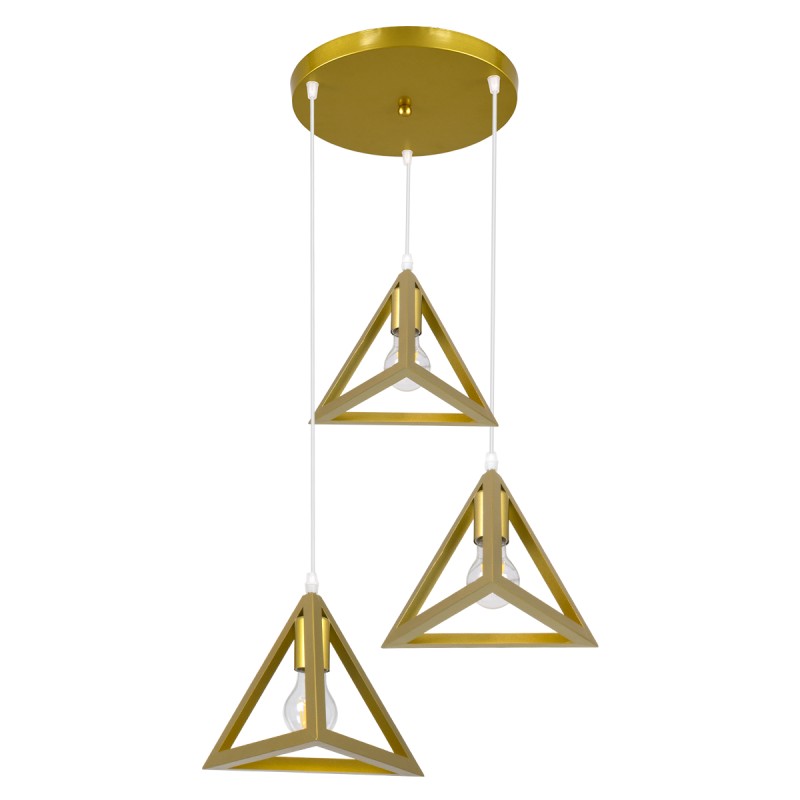 GLOBOSTAR® TRIANGLE 00620 Μοντέρνο Κρεμαστό Φωτιστικό Οροφής με Ντουί 3 x E27 AC 220-240V IP20 - Χρυσό - Μ49 x Π49 x Y130cm GLOBOSTAR® TRIANGLE 00620 Μοντέρνο Κρεμαστό Φωτιστικό Οροφής με Ντουί 3 x E27 AC 220-240V IP20 - Χρυσό - Μ49 x Π49 x Y130cm