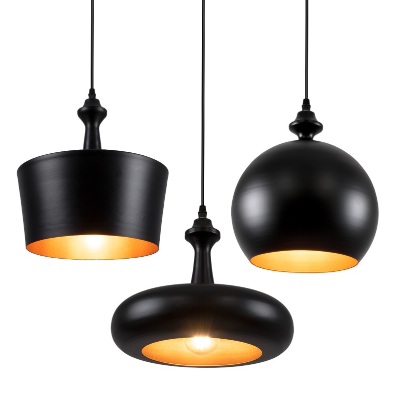 GLOBOSTAR® ROCKFORD 01287 Μοντέρνο Κρεμαστό Φωτιστικό Οροφής με Ντουί 3 x E27 AC 220-240V IP20 - Μαύρο & Χρυσό - Μ86 x Π86 x Υ30cm