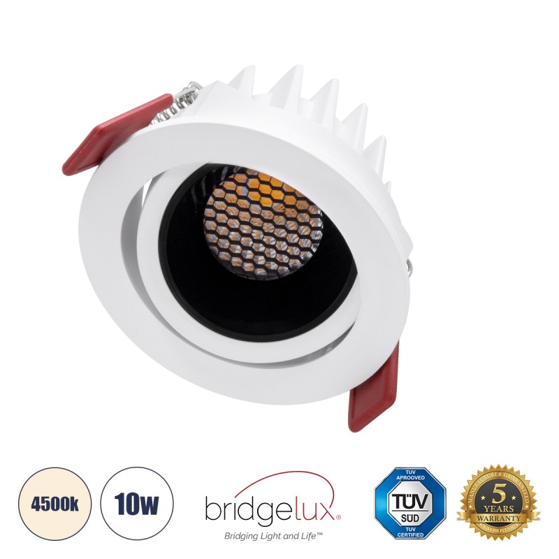 GLOBOSTAR® LEO-R 60282 Χωνευτό Κινούμενο Downlight Σποτ με Honeycomb Anti Glare Reflector LED 10W 1300lm 38° AC 220-240V IP20 Φυσικό Λευκό 4500K - Bridgelux COB Chip & TÜV SÜD Driver - Λευκό & Μαύρο Ματ - Μ8.5 x Π8.5 x Υ6.6cm / Q7.5cm - 5 Χρόνια Ε