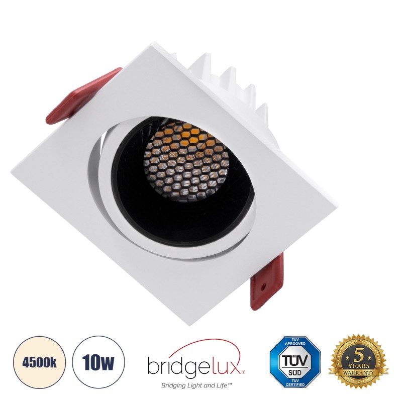 GLOBOSTAR® LEO-SQ 60288 Χωνευτό Κινούμενο Downlight Σποτ με Honeycomb Anti Glare Reflector LED 10W 1300lm 38° AC 220-240V IP20 Φυσικό Λευκό 4500K - Bridgelux COB Chip & TÜV SÜD Driver - Λευκό & Μαύρο Ματ - Μ8.5 x Π8.5 x Υ6.6cm / Q7.5 x 7.5cm - 5 Χ GLOBOSTAR® LEO-SQ 60288 Χωνευτό Κινούμενο Downlight Σποτ με Honeycomb Anti Glare Reflector LED 10W 1300lm 38° AC 220-240V IP20 Φυσικό Λευκό 4500K - Bridgelux COB Chip & TÜV SÜD Driver - Λευκό & Μαύρο Ματ - Μ8.5 x Π8.5 x Υ6.6cm / Q7.5 x 7.5cm - 5 Χ