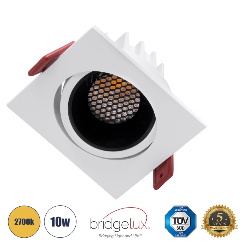 GLOBOSTAR® LEO-SQ 60289 Χωνευτό Κινούμενο Downlight Σποτ με Honeycomb Anti Glare Reflector LED 10W 1250lm 38° AC 220-240V IP20 Θερμό Λευκό 2700K - Bridgelux COB Chip & TÜV SÜD Driver - Λευκό & Μαύρο Ματ - Μ8.5 x Π8.5 x Υ6.6cm / Q7.5 x 7.5cm - 5 Χρ GLOBOSTAR® LEO-SQ 60289 Χωνευτό Κινούμενο Downlight Σποτ με Honeycomb Anti Glare Reflector LED 10W 1250lm 38° AC 220-240V IP20 Θερμό Λευκό 2700K - Bridgelux COB Chip & TÜV SÜD Driver - Λευκό & Μαύρο Ματ - Μ8.5 x Π8.5 x Υ6.6cm / Q7.5 x 7.5cm - 5 Χρ