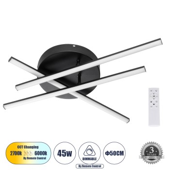 GLOBOSTAR® DRACO 61093 Μοντέρνο Φωτιστικό Οροφής LED 45W 5535lm 120° AC 220-240V IP20 Ρυθμιζόμενο Λευκό CCT με Χειριστήριο από 2700K έως 6000K Dimmable - Lumileds SMD Chip - Μαύρο Ματ - Μ50 x Π50 x Υ11cm - 3 Χρόνια Εγγύηση GLOBOSTAR® DRACO 61093 Μοντέρνο Φωτιστικό Οροφής LED 45W 5535lm 120° AC 220-240V IP20 Ρυθμιζόμενο Λευκό CCT με Χειριστήριο από 2700K έως 6000K Dimmable - Lumileds SMD Chip - Μαύρο Ματ - Μ50 x Π50 x Υ11cm - 3 Χρόνια Εγγύηση