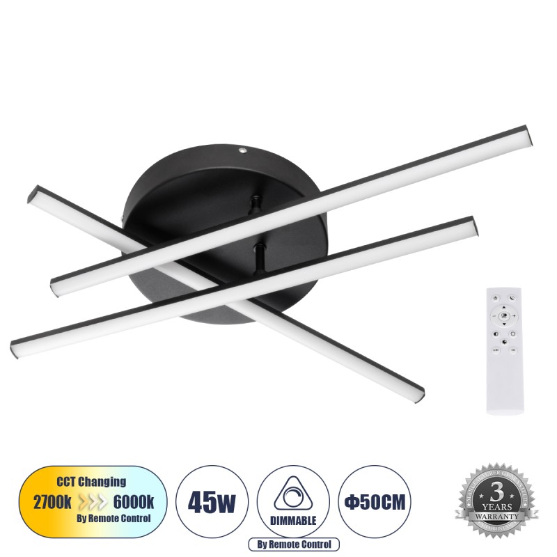 GLOBOSTAR® DRACO 61093 Μοντέρνο Φωτιστικό Οροφής LED 45W 5535lm 120° AC 220-240V IP20 Ρυθμιζόμενο Λευκό CCT με Χειριστήριο από 2700K έως 6000K Dimmable - Lumileds SMD Chip - Μαύρο Ματ - Μ50 x Π50 x Υ11cm - 3 Χρόνια Εγγύηση GLOBOSTAR® DRACO 61093 Μοντέρνο Φωτιστικό Οροφής LED 45W 5535lm 120° AC 220-240V IP20 Ρυθμιζόμενο Λευκό CCT με Χειριστήριο από 2700K έως 6000K Dimmable - Lumileds SMD Chip - Μαύρο Ματ - Μ50 x Π50 x Υ11cm - 3 Χρόνια Εγγύηση