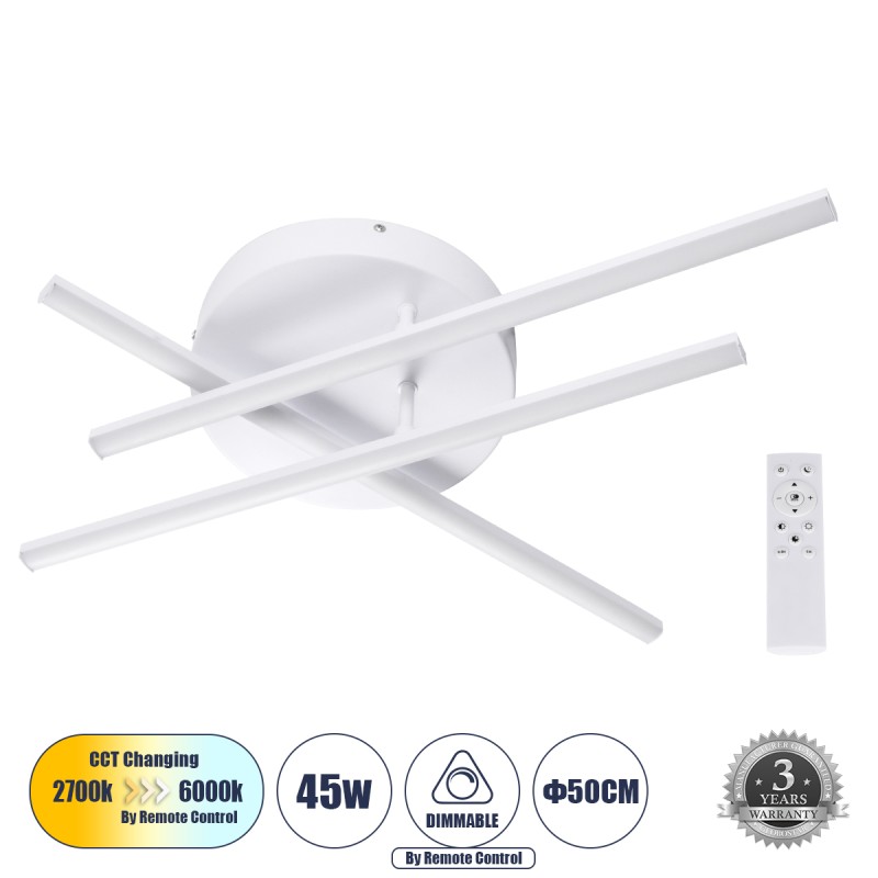GLOBOSTAR® DRACO 61094 Μοντέρνο Φωτιστικό Οροφής LED 45W 5535lm 120° AC 220-240V IP20 Ρυθμιζόμενο Λευκό CCT με Χειριστήριο από 2700K έως 6000K Dimmable - Lumileds SMD Chip - Λευκό Ματ - Μ50 x Π50 x Υ11cm - 3 Χρόνια Εγγύηση GLOBOSTAR® DRACO 61094 Μοντέρνο Φωτιστικό Οροφής LED 45W 5535lm 120° AC 220-240V IP20 Ρυθμιζόμενο Λευκό CCT με Χειριστήριο από 2700K έως 6000K Dimmable - Lumileds SMD Chip - Λευκό Ματ - Μ50 x Π50 x Υ11cm - 3 Χρόνια Εγγύηση