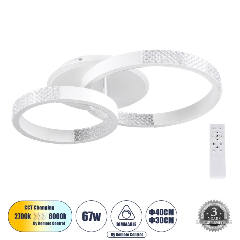 GLOBOSTAR® DIAMOND 61112 Μοντέρνο Φωτιστικό Οροφής LED 67W 8078lm 360° AC 220-240V IP20 Ρυθμιζόμενο Λευκό CCT με Χειριστήριο από 2700K έως 6000K Dimmable - Lumileds SMD Chip - Λευκό Ματ - Μ60 x Π40 x Υ14cm - 3 Χρόνια Εγγύηση GLOBOSTAR® DIAMOND 61112 Μοντέρνο Φωτιστικό Οροφής LED 67W 8078lm 360° AC 220-240V IP20 Ρυθμιζόμενο Λευκό CCT με Χειριστήριο από 2700K έως 6000K Dimmable - Lumileds SMD Chip - Λευκό Ματ - Μ60 x Π40 x Υ14cm - 3 Χρόνια Εγγύηση