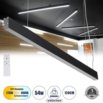 GLOBOSTAR® FELIX 61028-P Μοντέρνο Γραμμικό Κρεμαστό Φωτιστικό Οροφής LED 54W 6500lm 120° AC 220-240V IP20 Ρυθμιζόμενο Λευκό CCT με Χειριστήριο από 2700K έως 6000K Dimmable - Lumileds SMD Chip - Μαύρο Ματ - Μ120 x Π3.5 x Υ7cm - 3 Χρόνια Εγγύηση GLOBOSTAR® FELIX 61028-P Μοντέρνο Γραμμικό Κρεμαστό Φωτιστικό Οροφής LED 54W 6500lm 120° AC 220-240V IP20 Ρυθμιζόμενο Λευκό CCT με Χειριστήριο από 2700K έως 6000K Dimmable - Lumileds SMD Chip - Μαύρο Ματ - Μ120 x Π3.5 x Υ7cm - 3 Χρόνια Εγγύηση