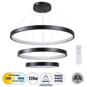 GLOBOSTAR® NEMESIS TRIO 61170 Μοντέρνο Κρεμαστό Φωτιστικό Οροφής LED 120W 14723lm 360° AC 220-240V IP20 Ρυθμιζόμενο Λευκό CCT με Χειριστήριο από 2700K έως 6000K Dimmable - Lumileds SMD Chip - Μαύρο Ματ - Μ80 x Π80 x Υ80cm - 3 Χρόνια Εγγύηση GLOBOSTAR® NEMESIS TRIO 61170 Μοντέρνο Κρεμαστό Φωτιστικό Οροφής LED 120W 14723lm 360° AC 220-240V IP20 Ρυθμιζόμενο Λευκό CCT με Χειριστήριο από 2700K έως 6000K Dimmable - Lumileds SMD Chip - Μαύρο Ματ - Μ80 x Π80 x Υ80cm - 3 Χρόνια Εγγύηση
