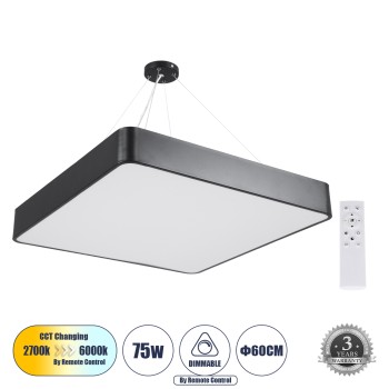 GLOBOSTAR® KAMALA 61208-P Μοντέρνο Κρεμαστό Φωτιστικό Οροφής LED 75W 8625lm 120° AC 220-240V IP20 Ρυθμιζόμενο Λευκό CCT με Χειριστήριο από 2700K έως 6000K Dimmable - Lumileds SMD Chip - Μαύρο Ματ - Μ60 x Π60 x Υ8cm - 3 Χρόνια Εγγύηση GLOBOSTAR® KAMALA 61208-P Μοντέρνο Κρεμαστό Φωτιστικό Οροφής LED 75W 8625lm 120° AC 220-240V IP20 Ρυθμιζόμενο Λευκό CCT με Χειριστήριο από 2700K έως 6000K Dimmable - Lumileds SMD Chip - Μαύρο Ματ - Μ60 x Π60 x Υ8cm - 3 Χρόνια Εγγύηση