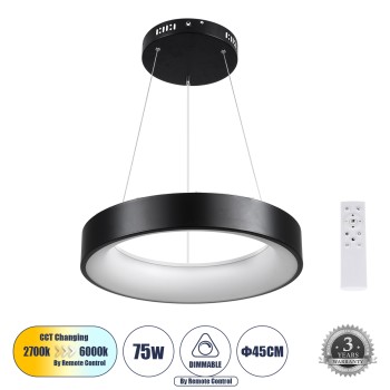 GLOBOSTAR® SALEM 61241 Μοντέρνο Κρεμαστό Φωτιστικό Οροφής LED 75W 8625lm 120° AC 220-240V IP20 Ρυθμιζόμενο Λευκό CCT με Χειριστήριο από 2700K έως 6000K Dimmable - Lumileds SMD Chip - Μαύρο Ματ - Μ45 x Π45 x Υ7cm - 3 Χρόνια Εγγύηση GLOBOSTAR® SALEM 61241 Μοντέρνο Κρεμαστό Φωτιστικό Οροφής LED 75W 8625lm 120° AC 220-240V IP20 Ρυθμιζόμενο Λευκό CCT με Χειριστήριο από 2700K έως 6000K Dimmable - Lumileds SMD Chip - Μαύρο Ματ - Μ45 x Π45 x Υ7cm - 3 Χρόνια Εγγύηση
