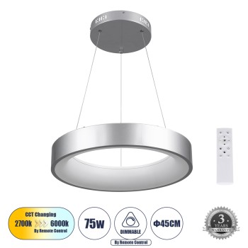 GLOBOSTAR® SALEM 61242 Μοντέρνο Κρεμαστό Φωτιστικό Οροφής LED 75W 8625lm 120° AC 220-240V IP20 Ρυθμιζόμενο Λευκό CCT με Χειριστήριο από 2700K έως 6000K Dimmable - Lumileds SMD Chip - Γκρι - Μ45 x Π45 x Υ7cm - 3 Χρόνια Εγγύηση GLOBOSTAR® SALEM 61242 Μοντέρνο Κρεμαστό Φωτιστικό Οροφής LED 75W 8625lm 120° AC 220-240V IP20 Ρυθμιζόμενο Λευκό CCT με Χειριστήριο από 2700K έως 6000K Dimmable - Lumileds SMD Chip - Γκρι - Μ45 x Π45 x Υ7cm - 3 Χρόνια Εγγύηση