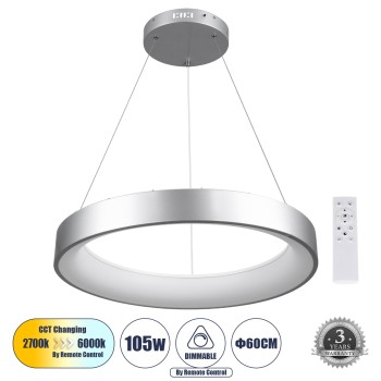 GLOBOSTAR® SALEM 61246 Μοντέρνο Κρεμαστό Φωτιστικό Οροφής LED 105W 12075lm 120° AC 220-240V IP20 Ρυθμιζόμενο Λευκό CCT με Χειριστήριο από 2700K έως 6000K Dimmable - Lumileds SMD Chip - Γκρι - Μ60 x Π60 x Υ7cm - 3 Χρόνια Εγγύηση GLOBOSTAR® SALEM 61246 Μοντέρνο Κρεμαστό Φωτιστικό Οροφής LED 105W 12075lm 120° AC 220-240V IP20 Ρυθμιζόμενο Λευκό CCT με Χειριστήριο από 2700K έως 6000K Dimmable - Lumileds SMD Chip - Γκρι - Μ60 x Π60 x Υ7cm - 3 Χρόνια Εγγύηση