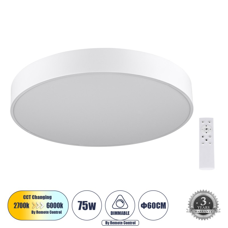 GLOBOSTAR® BURTON 61203-S Μοντέρνο Φωτιστικό Οροφής LED 75W 8625lm 120° AC 220-240V IP20 Ρυθμιζόμενο Λευκό CCT με Χειριστήριο από 2700K έως 6000K Dimmable - Lumileds SMD Chip - Λευκό Ματ - Μ60 x Π60 x Υ8cm - 3 Χρόνια Εγγύηση GLOBOSTAR® BURTON 61203-S Μοντέρνο Φωτιστικό Οροφής LED 75W 8625lm 120° AC 220-240V IP20 Ρυθμιζόμενο Λευκό CCT με Χειριστήριο από 2700K έως 6000K Dimmable - Lumileds SMD Chip - Λευκό Ματ - Μ60 x Π60 x Υ8cm - 3 Χρόνια Εγγύηση