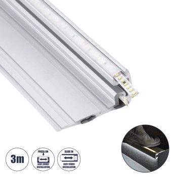 GloboStar® STAIR-PROFILE 70842-3M Προφίλ Αλουμινίου - Βάση & Ψύκτρα Ταινίας LED με Λευκό Γαλακτερό Κάλυμμα - Χρήση σε Σκαλοπάτια - Πατητό Κάλυμμα - Ασημί - 3 Μέτρα - Μ300 x Π8 x Υ3.2cm GloboStar® STAIR-PROFILE 70842-3M Προφίλ Αλουμινίου - Βάση & Ψύκτρα Ταινίας LED με Λευκό Γαλακτερό Κάλυμμα - Χρήση σε Σκαλοπάτια - Πατητό Κάλυμμα - Ασημί - 3 Μέτρα - Μ300 x Π8 x Υ3.2cm