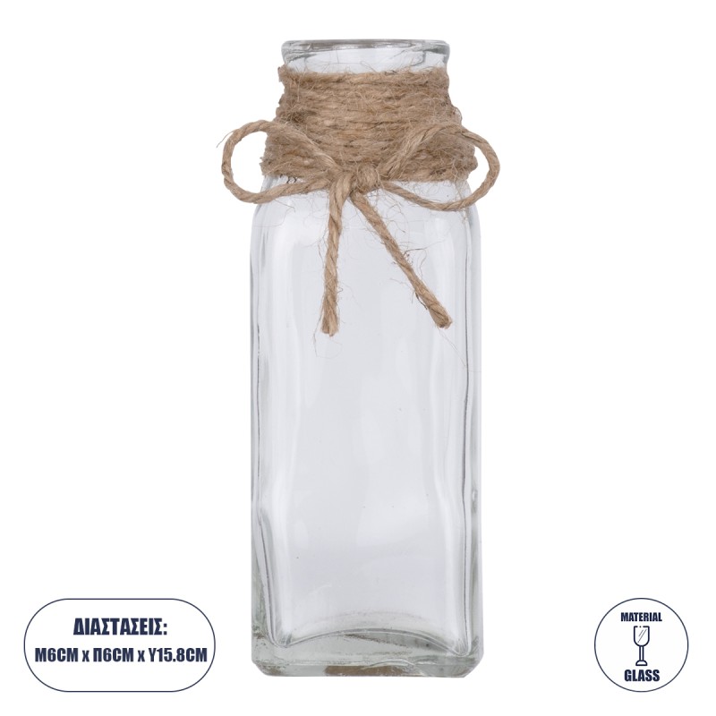 GloboStar® LUCY 35609 Διακοσμητικό Βάζο Γυάλινο Διάφανο με Σχοινί Φ6 x Υ15.8cm GloboStar® LUCY 35609 Διακοσμητικό Βάζο Γυάλινο Διάφανο με Σχοινί Φ6 x Υ15.8cm
