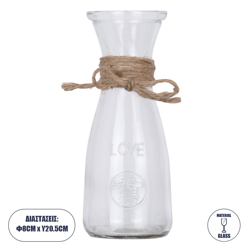GloboStar® LUCY 35612 Διακοσμητικό Βάζο Γυάλινο Διάφανο με Σχοινί Φ8.1 x Υ20.5cm GloboStar® LUCY 35612 Διακοσμητικό Βάζο Γυάλινο Διάφανο με Σχοινί Φ8.1 x Υ20.5cm