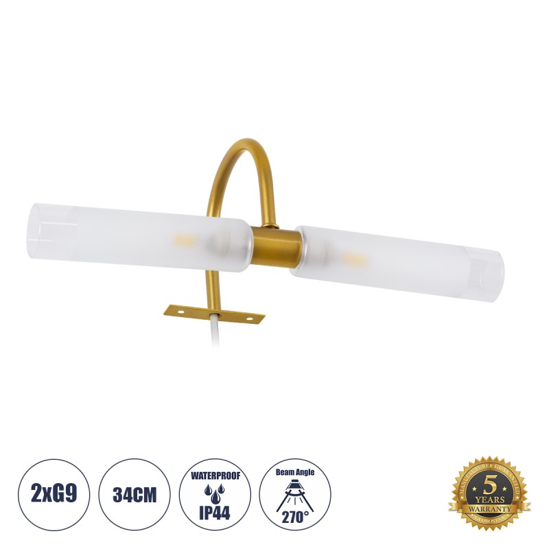 GloboStar® FLORA 60413 Μοντέρνο Φωτιστικό Τοίχου - Απλίκα Καθρέπτη Μπάνιου - Πίνακα 2 x G9 270° AC 220-240V IP44 Μ31 x Π13 x Υ12cm - Χρυσό - 5 Χρόνια Εγγύηση GloboStar® FLORA 60413 Μοντέρνο Φωτιστικό Τοίχου - Απλίκα Καθρέπτη Μπάνιου - Πίνακα 2 x G9 270° AC 220-240V IP44 Μ31 x Π13 x Υ12cm - Χρυσό - 5 Χρόνια Εγγύηση