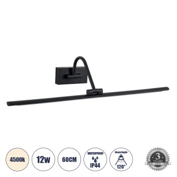 GLOBOSTAR® MIRA 60432 Μοντέρνο Φωτιστικό Τοίχου - Απλίκα Καθρέπτη Μπάνιου LED 12W 1400lm 120° AC 220-240V IP20 Φυσικό Λευκό 4500K - Lumileds SMD Chip & TÜV SÜD Driver - Μαύρο Ματ - Μ60 x Π20 x Υ13cm - 3 Χρόνια Εγγύηση