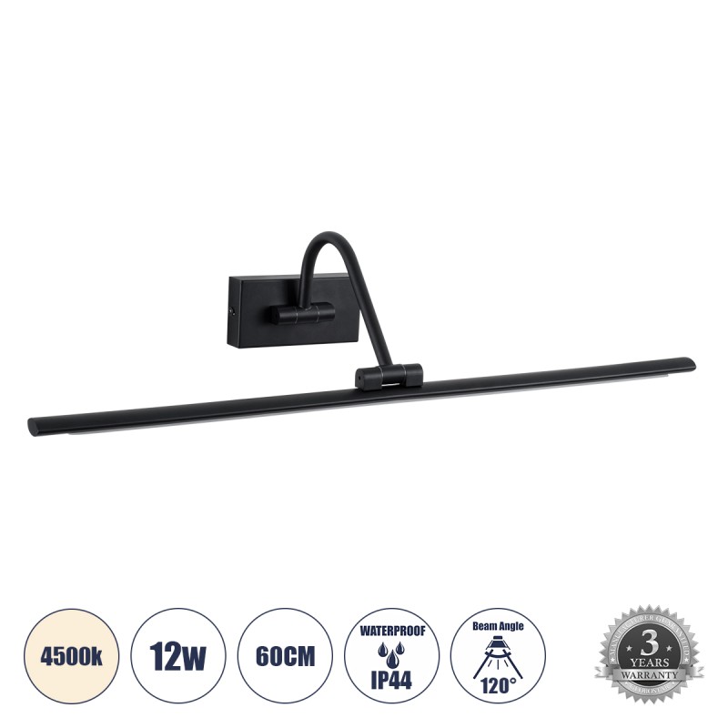 GLOBOSTAR® MIRA 60432 Μοντέρνο Φωτιστικό Τοίχου - Απλίκα Καθρέπτη Μπάνιου LED 12W 1400lm 120° AC 220-240V IP20 Φυσικό Λευκό 4500K - Lumileds SMD Chip & TÜV SÜD Driver - Μαύρο Ματ - Μ60 x Π20 x Υ13cm - 3 Χρόνια Εγγύηση