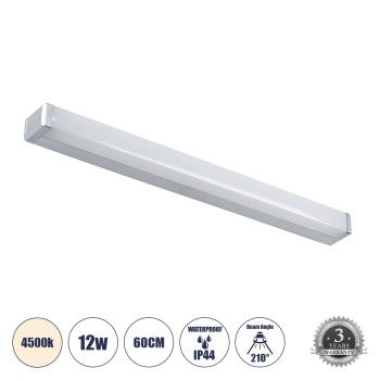 GLOBOSTAR® RENATA 60442 Μοντέρνο Φωτιστικό Τοίχου - Απλίκα Καθρέπτη Μπάνιου LED 12W 1400lm 180° AC 220-240V IP20 Φυσικό Λευκό 4500K - Lumileds SMD Chip & TÜV SÜD Driver - Νίκελ Χρώμιο - Μ60 x Π4 x Υ5.5cm - 3 Χρόνια Εγγύηση