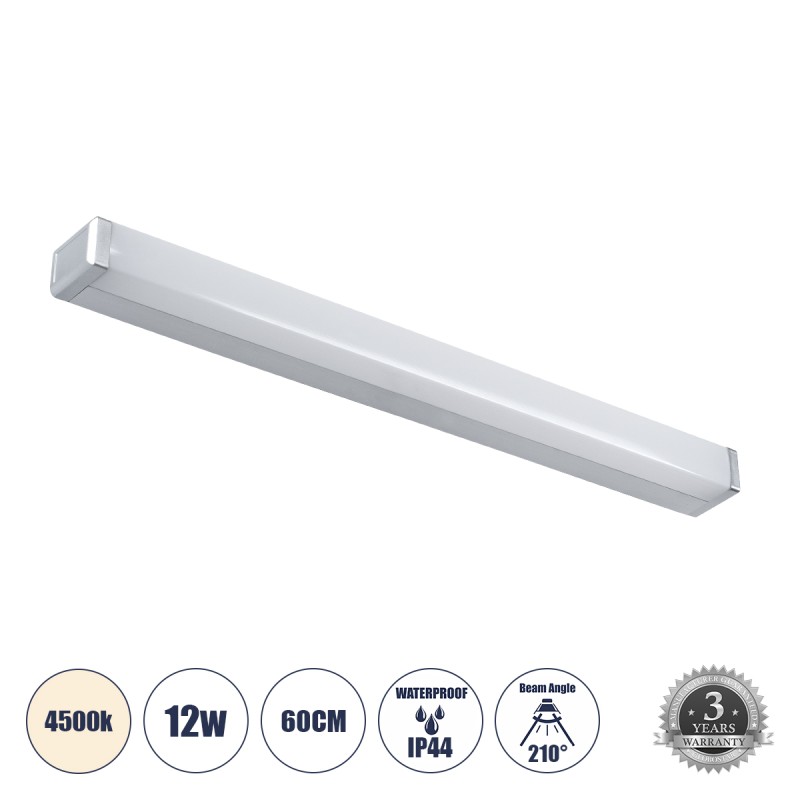 GLOBOSTAR® RENATA 60442 Μοντέρνο Φωτιστικό Τοίχου - Απλίκα Καθρέπτη Μπάνιου LED 12W 1400lm 180° AC 220-240V IP20 Φυσικό Λευκό 4500K - Lumileds SMD Chip & TÜV SÜD Driver - Νίκελ Χρώμιο - Μ60 x Π4 x Υ5.5cm - 3 Χρόνια Εγγύηση