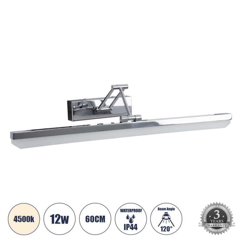 GloboStar® MARA 60447 Μοντέρνο Φωτιστικό Τοίχου - Απλίκα Καθρέπτη Μπάνιου - Πίνακα LED 12W 1400lm 120° AC 220-240V IP44 Μ60 x Π15 x Υ13cm - Φυσικό Λευκό 4500K - Χρώμιο Νίκελ - 3 Χρόνια Εγγύηση GloboStar® MARA 60447 Μοντέρνο Φωτιστικό Τοίχου - Απλίκα Καθρέπτη Μπάνιου - Πίνακα LED 12W 1400lm 120° AC 220-240V IP44 Μ60 x Π15 x Υ13cm - Φυσικό Λευκό 4500K - Χρώμιο Νίκελ - 3 Χρόνια Εγγύηση