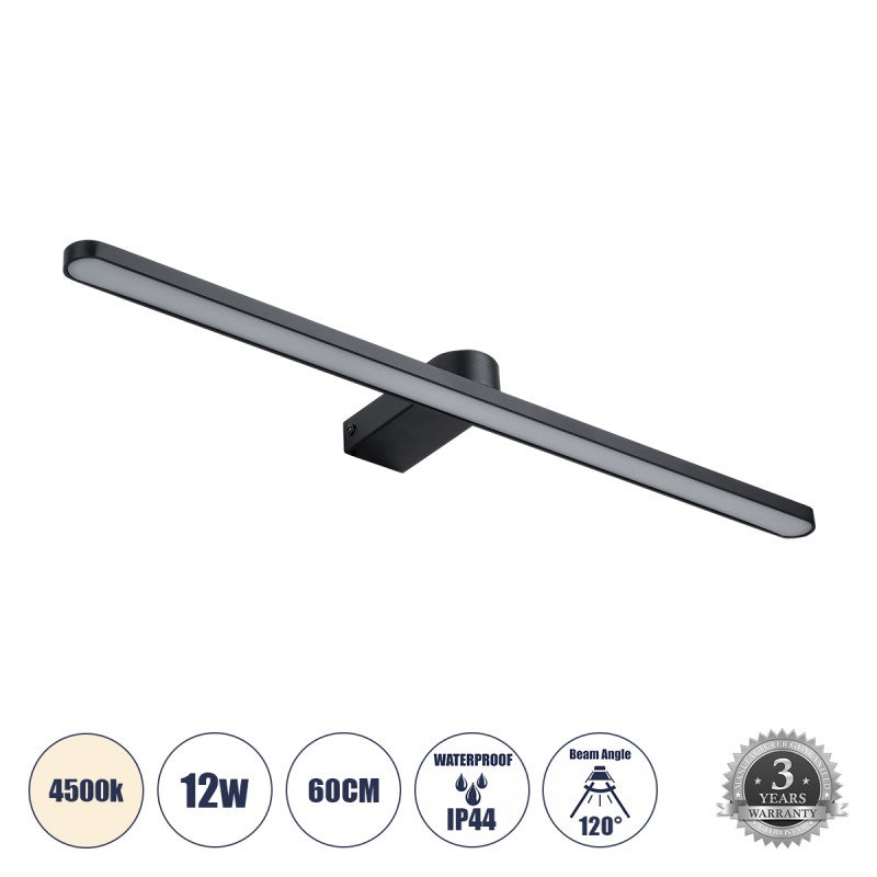 GloboStar® MEGAN 60448 Μοντέρνο Φωτιστικό Τοίχου - Απλίκα Καθρέπτη Μπάνιου - Πίνακα LED 12W 1400lm 120° AC 220-240V IP44 Μ60 x Π12 x Υ4cm - Φυσικό Λευκό 4500K - Μαύρο - 3 Χρόνια Εγγύηση GloboStar® MEGAN 60448 Μοντέρνο Φωτιστικό Τοίχου - Απλίκα Καθρέπτη Μπάνιου - Πίνακα LED 12W 1400lm 120° AC 220-240V IP44 Μ60 x Π12 x Υ4cm - Φυσικό Λευκό 4500K - Μαύρο - 3 Χρόνια Εγγύηση