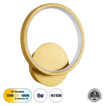 GLOBOSTAR® TED 61072 Μοντέρνο Φωτιστικό Τοίχου - Απλίκα LED 9W 1080lm 300° AC 220-240V IP20 Ρυθμιζόμενο Λευκό CCT με On/Off 2700K/4500K/6000K - Lumileds SMD Chip - Χρυσό Βούρτσας - Μ20 x Π5.5 x Υ23cm - 3 Χρόνια Εγγύηση GLOBOSTAR® TED 61072 Μοντέρνο Φωτιστικό Τοίχου - Απλίκα LED 9W 1080lm 300° AC 220-240V IP20 Ρυθμιζόμενο Λευκό CCT με On/Off 2700K/4500K/6000K - Lumileds SMD Chip - Χρυσό Βούρτσας - Μ20 x Π5.5 x Υ23cm - 3 Χρόνια Εγγύηση