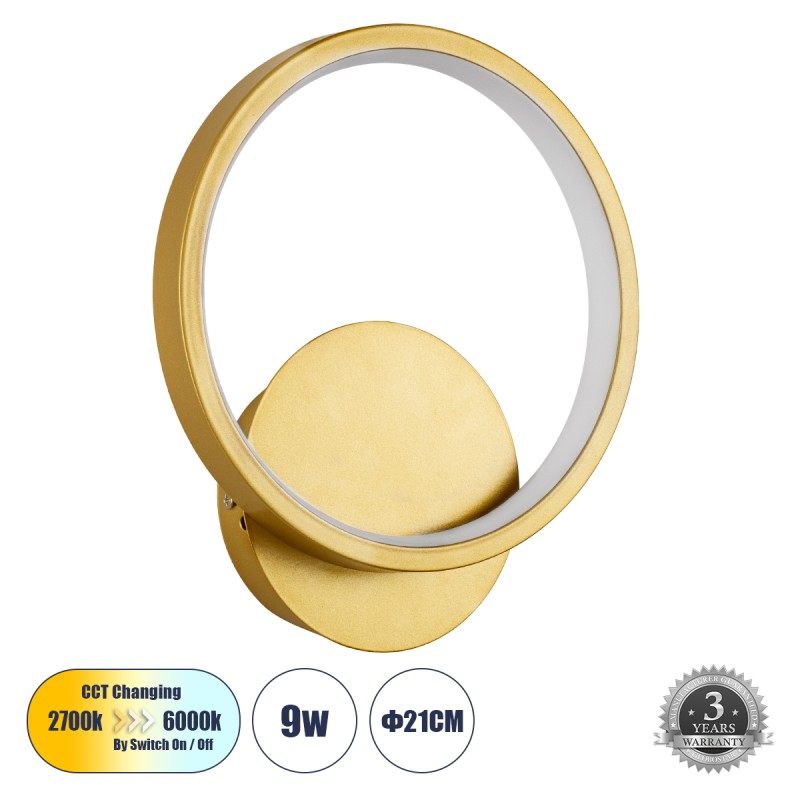 GLOBOSTAR® TED 61072 Μοντέρνο Φωτιστικό Τοίχου - Απλίκα LED 9W 1080lm 300° AC 220-240V IP20 Ρυθμιζόμενο Λευκό CCT με On/Off 2700K/4500K/6000K - Lumileds SMD Chip - Χρυσό Βούρτσας - Μ20 x Π5.5 x Υ23cm - 3 Χρόνια Εγγύηση GLOBOSTAR® TED 61072 Μοντέρνο Φωτιστικό Τοίχου - Απλίκα LED 9W 1080lm 300° AC 220-240V IP20 Ρυθμιζόμενο Λευκό CCT με On/Off 2700K/4500K/6000K - Lumileds SMD Chip - Χρυσό Βούρτσας - Μ20 x Π5.5 x Υ23cm - 3 Χρόνια Εγγύηση