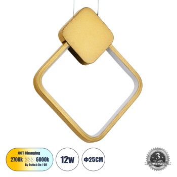 GLOBOSTAR® MARY 61084 Μοντέρνο Κρεμαστό Φωτιστικό Οροφής LED 12W 1440lm 300° AC 220-240V IP20 Ρυθμιζόμενο Λευκό CCT με On/Off 2700K/4500K/6000K - Lumileds SMD Chip - Χρυσό Βούρτσας - Μ20 x Π2.3 x Υ28.5cm - 3 Χρόνια Εγγύηση GLOBOSTAR® MARY 61084 Μοντέρνο Κρεμαστό Φωτιστικό Οροφής LED 12W 1440lm 300° AC 220-240V IP20 Ρυθμιζόμενο Λευκό CCT με On/Off 2700K/4500K/6000K - Lumileds SMD Chip - Χρυσό Βούρτσας - Μ20 x Π2.3 x Υ28.5cm - 3 Χρόνια Εγγύηση
