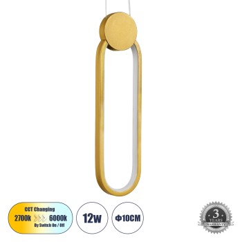 GLOBOSTAR® ILDI 61090 Μοντέρνο Κρεμαστό Φωτιστικό Οροφής LED 12W 1440lm 300° AC 220-240V IP20 Ρυθμιζόμενο Λευκό CCT με On/Off 2700K/4500K/6000K - Lumileds SMD Chip - Χρυσό Βούρτσας - Μ10 x Π2.3 x Υ38cm - 3 Χρόνια Εγγύηση GLOBOSTAR® ILDI 61090 Μοντέρνο Κρεμαστό Φωτιστικό Οροφής LED 12W 1440lm 300° AC 220-240V IP20 Ρυθμιζόμενο Λευκό CCT με On/Off 2700K/4500K/6000K - Lumileds SMD Chip - Χρυσό Βούρτσας - Μ10 x Π2.3 x Υ38cm - 3 Χρόνια Εγγύηση