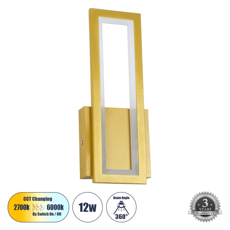 GLOBOSTAR® TIARA 61328 Μοντέρνο Φωτιστικό Τοίχου - Απλίκα LED 12W 1440lm 300° AC 220-240V IP20 Ρυθμιζόμενο Λευκό CCT με On/Off 2700K/4500K/6000K - Lumileds SMD Chip - Χρυσό Βούρτσας - Μ12.5 x Π4 x Υ32cm - 3 Χρόνια Εγγύηση GLOBOSTAR® TIARA 61328 Μοντέρνο Φωτιστικό Τοίχου - Απλίκα LED 12W 1440lm 300° AC 220-240V IP20 Ρυθμιζόμενο Λευκό CCT με On/Off 2700K/4500K/6000K - Lumileds SMD Chip - Χρυσό Βούρτσας - Μ12.5 x Π4 x Υ32cm - 3 Χρόνια Εγγύηση