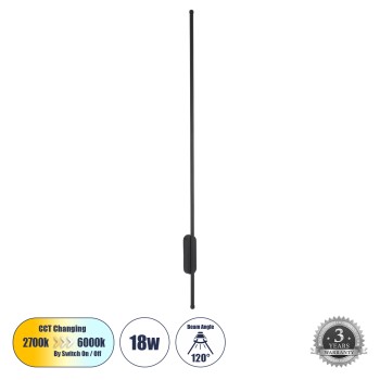 GLOBOSTAR® HARLEM 61335 Μοντέρνο Φωτιστικό Τοίχου - Απλίκα LED 18W 2160lm 120° AC 220-240V IP20 Ρυθμιζόμενο Λευκό CCT με On/Off 2700K/4500K/6000K - Lumileds SMD Chip - Μαύρο Ματ - Μ5 x Π4 x Υ120cm - 3 Χρόνια Εγγύηση GLOBOSTAR® HARLEM 61335 Μοντέρνο Φωτιστικό Τοίχου - Απλίκα LED 18W 2160lm 120° AC 220-240V IP20 Ρυθμιζόμενο Λευκό CCT με On/Off 2700K/4500K/6000K - Lumileds SMD Chip - Μαύρο Ματ - Μ5 x Π4 x Υ120cm - 3 Χρόνια Εγγύηση